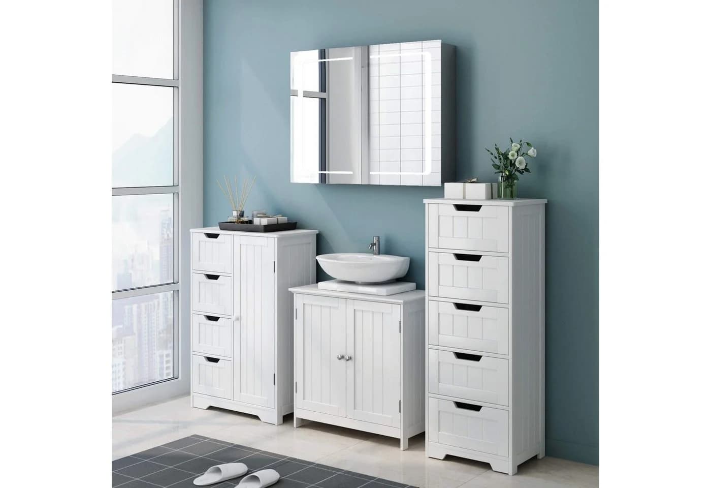 Homfa Badschrank Kommode 5 Schubladen Weiß 40x30x102cm - Bild 3