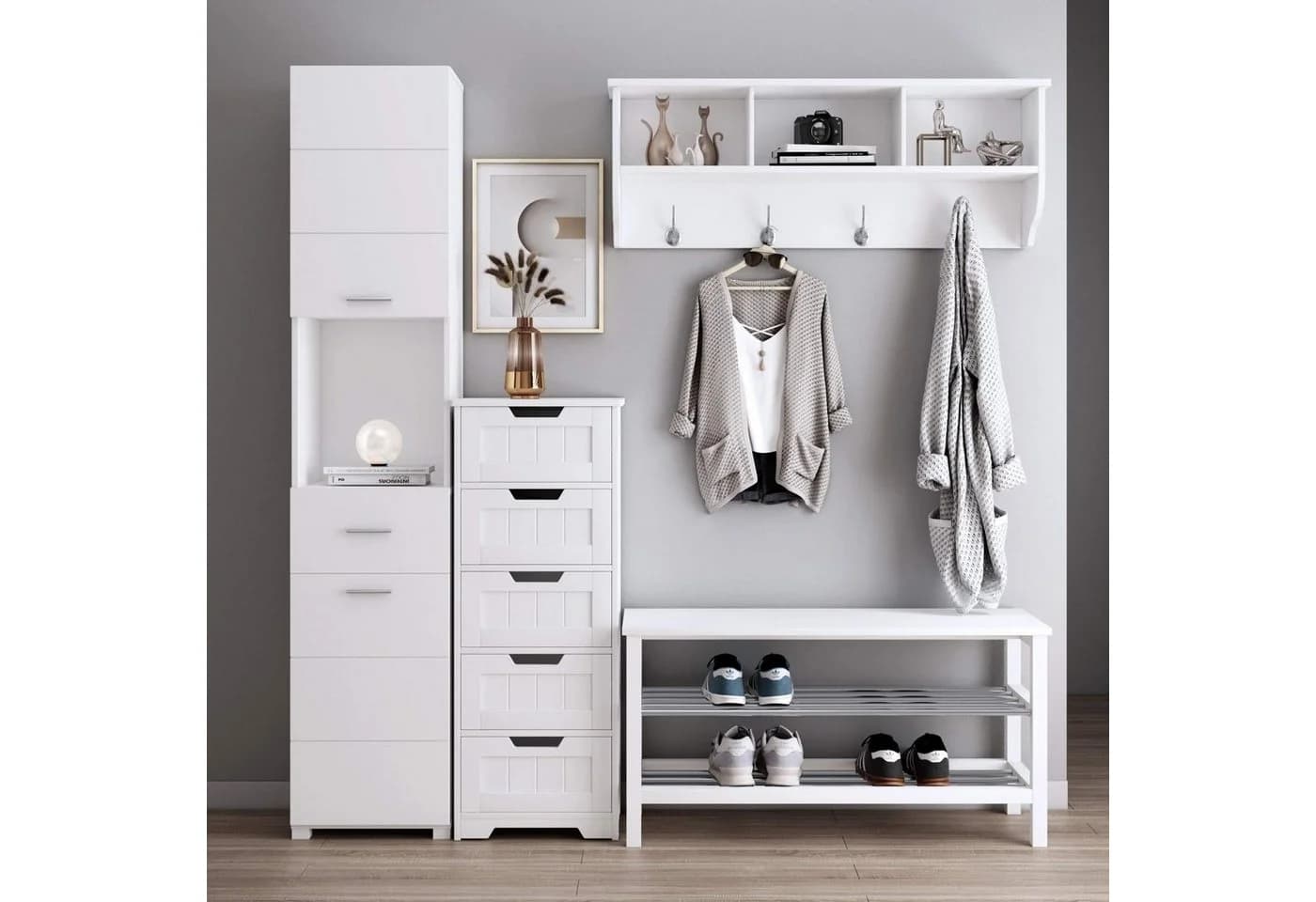 Homfa Badschrank Kommode 5 Schubladen Weiß 40x30x102cm - Bild 4