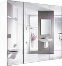 Homfa Spiegelschrank Badezimmerschrank 3 Türen Weiß Holz 70x60x15 cm Bild 2