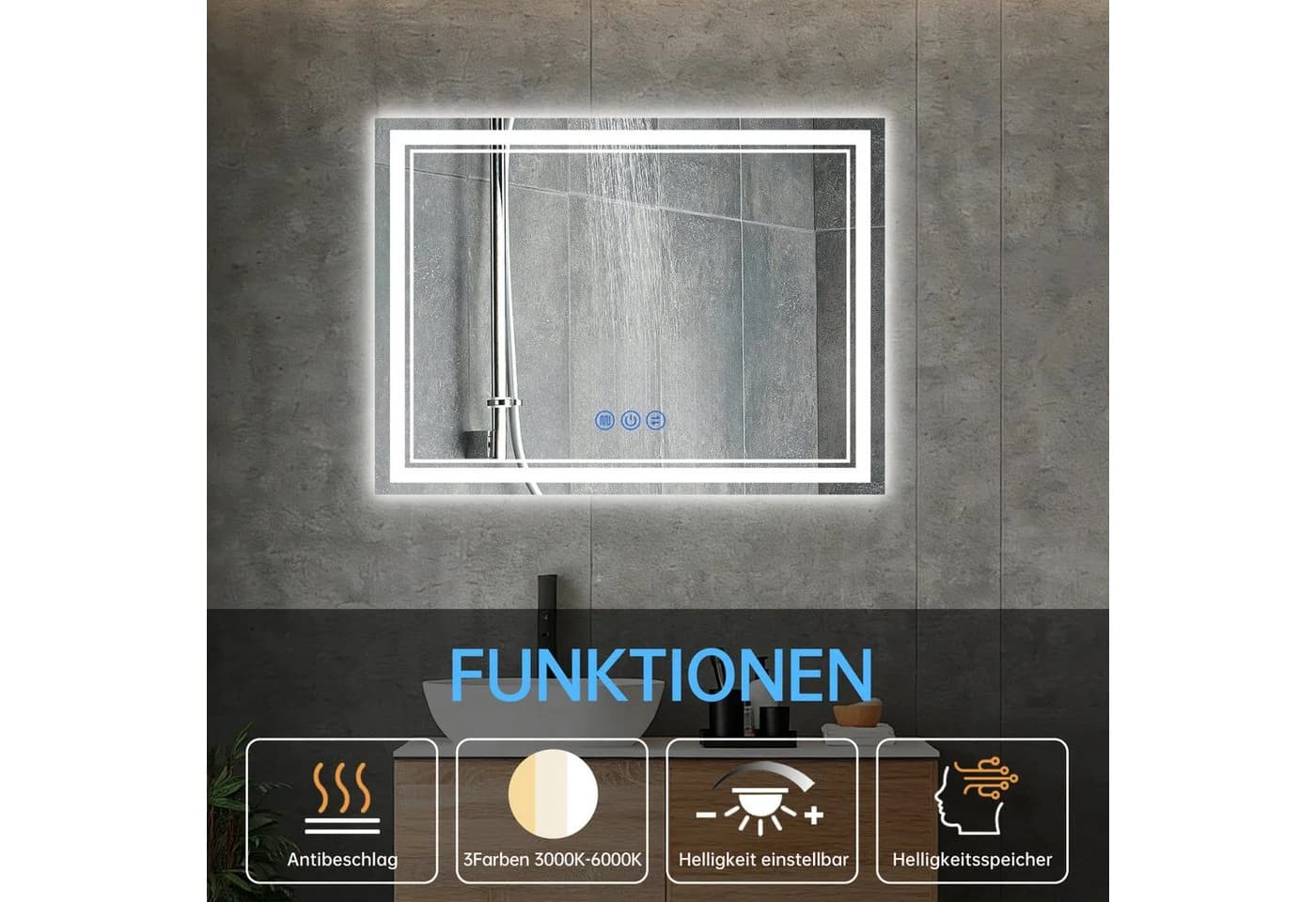 JDONG Badspiegel LED mit Beleuchtung Touch-Schalter