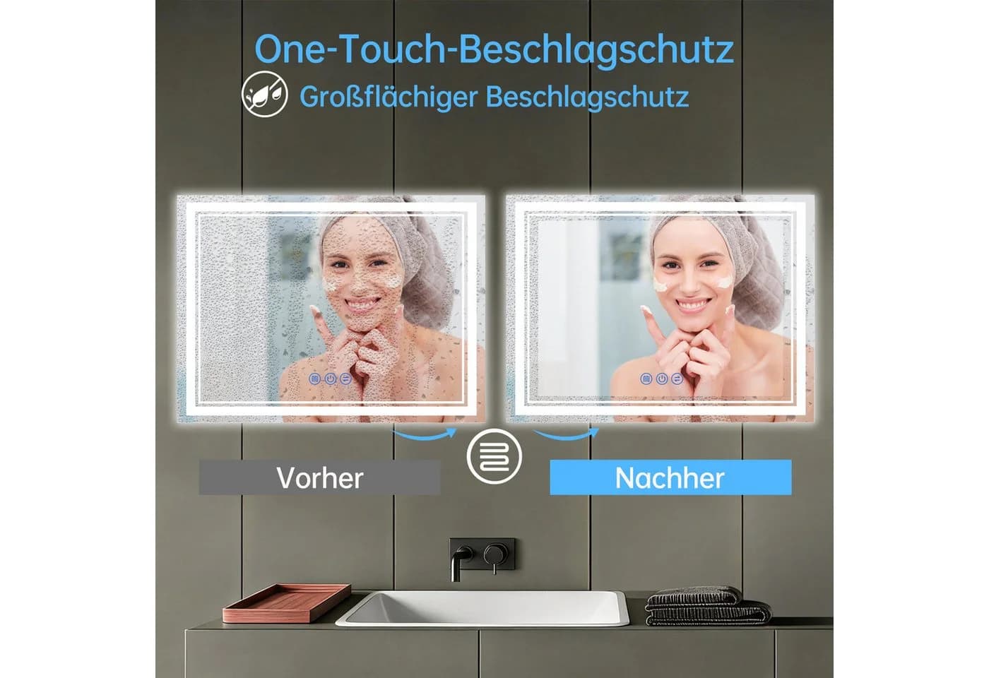 JDONG Badspiegel LED mit Beleuchtung Touch-Schalter - Bild 3