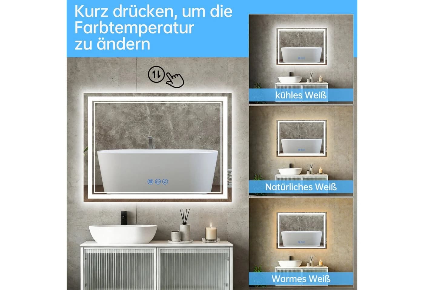 JDONG Badspiegel LED mit Beleuchtung Touch-Schalter - Bild 4