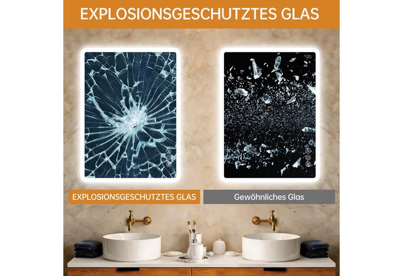 JDONG LED Badspiegel mit Beleuchtung, Touch-Schalter, IP44, Entnebelung - Bild 5