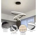 JDONG LED Pendelleuchte 3 Ringe Schwarz Dimmbar Fernbedienung Bild 1