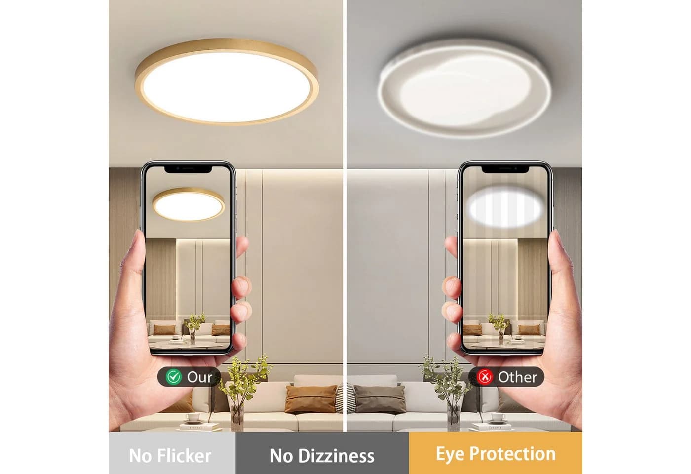 JDONG LED Deckenleuchte Flach Rund Gold 4000K Neutralweiß