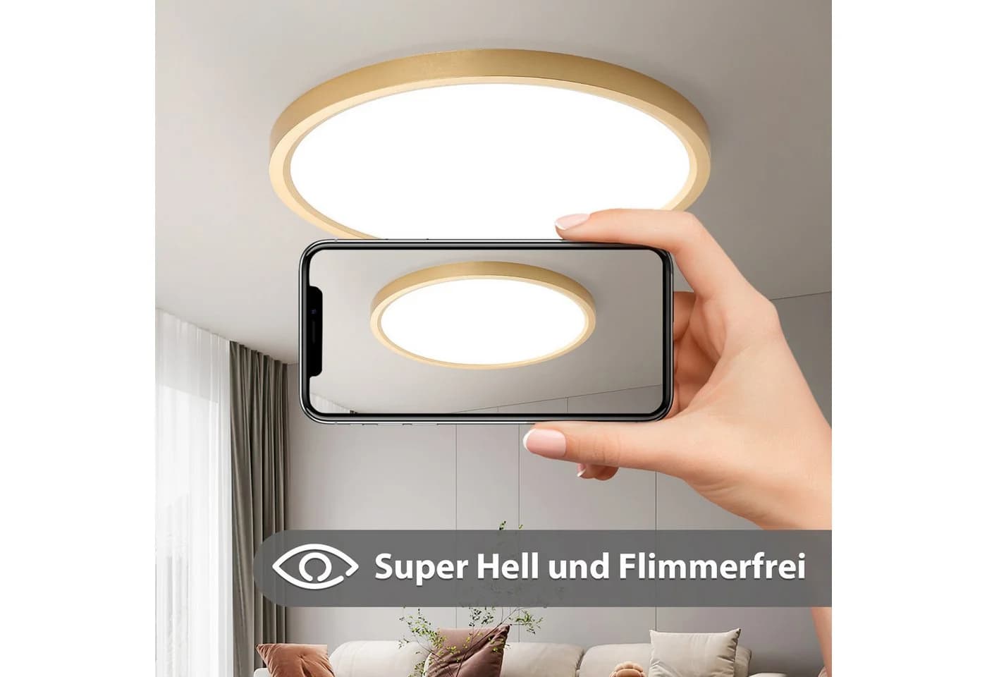 JDONG LED Deckenleuchte Flach Rund Gold 4000K Neutralweiß - Bild 5