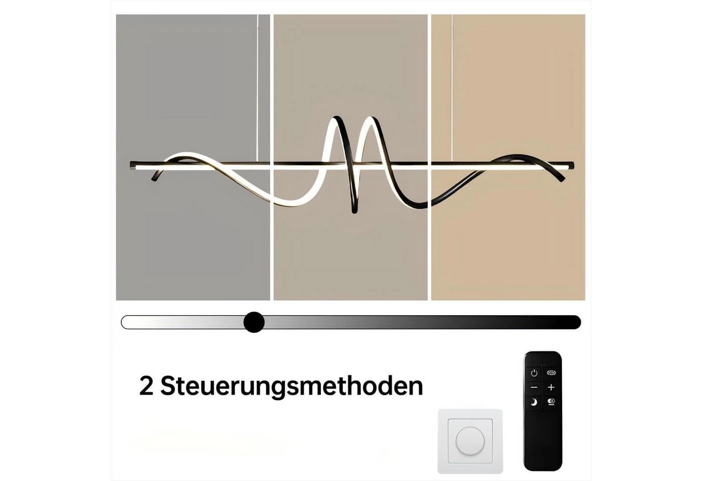 JDONG LED Pendelleuchte Schwarz 90cm Dimmbar Fernbedienung