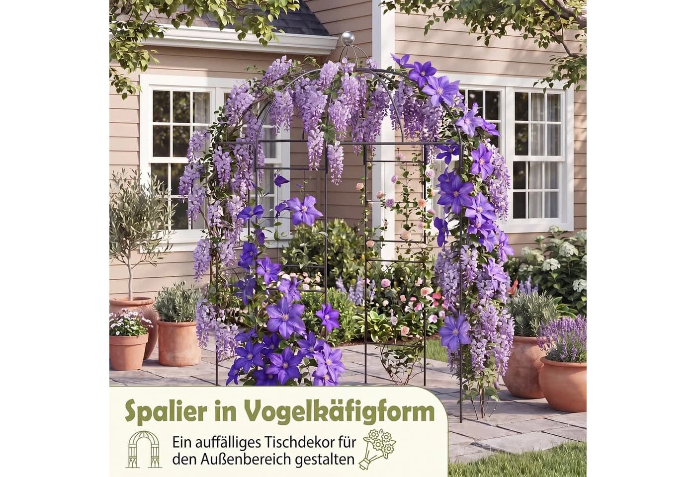 KOMFOTTEU Rosenbogen Gartenpavillon Metall Schwarz mit Rankhilfe & Dach - Bild 3