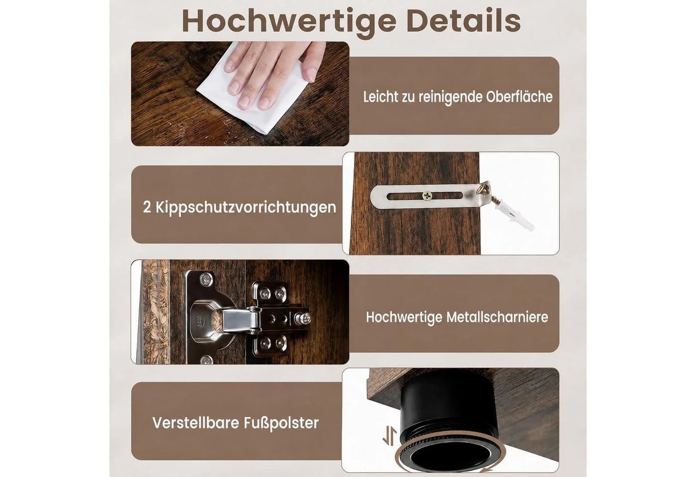 KOMFOTTEU Badkommode mit Schiebetür, Holzwerkstoff, Braun/Schwarz/Grau/Weiß - Bild 3