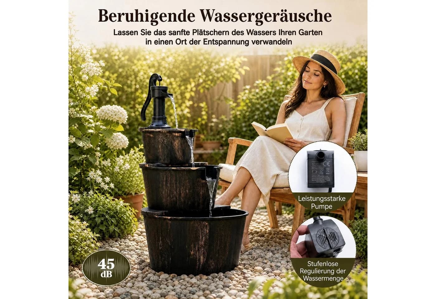 KOMFOTTEU Gartenbrunnen mit Verstellbarer Pumpe Antikbronze - Bild 4