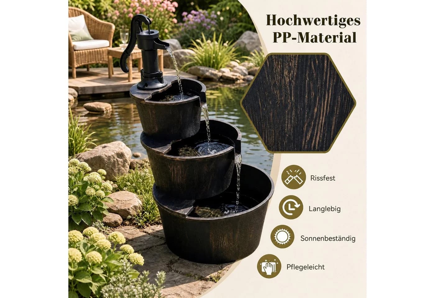 KOMFOTTEU Gartenbrunnen mit Verstellbarer Pumpe Antikbronze - Bild 5