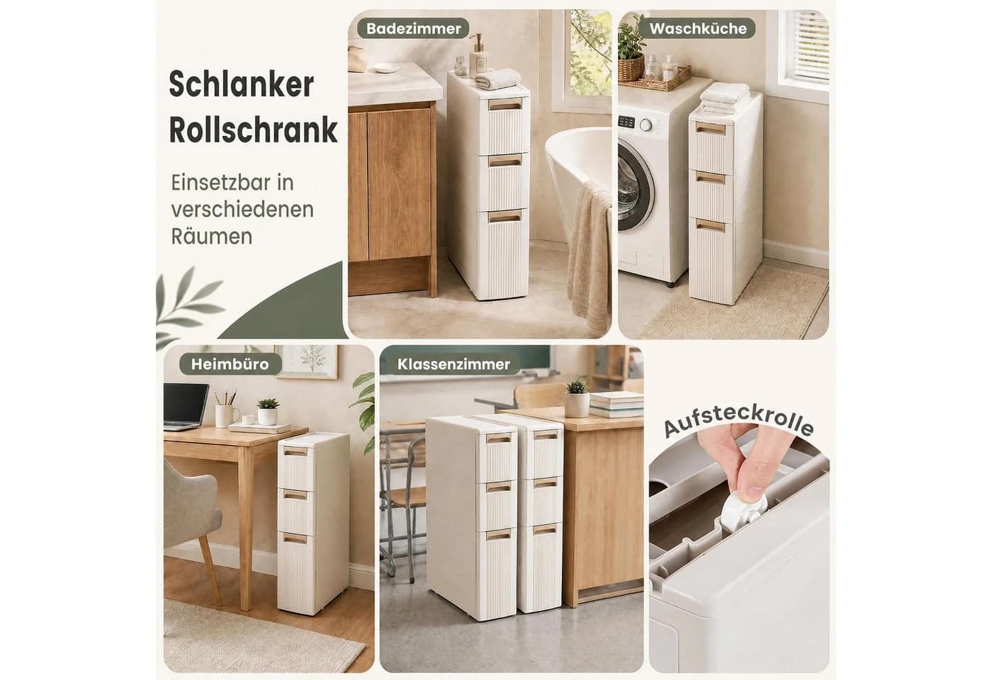 KOMFOTTEU Nischenschrank Beige mit Schubladen und Rollen - Bild 5