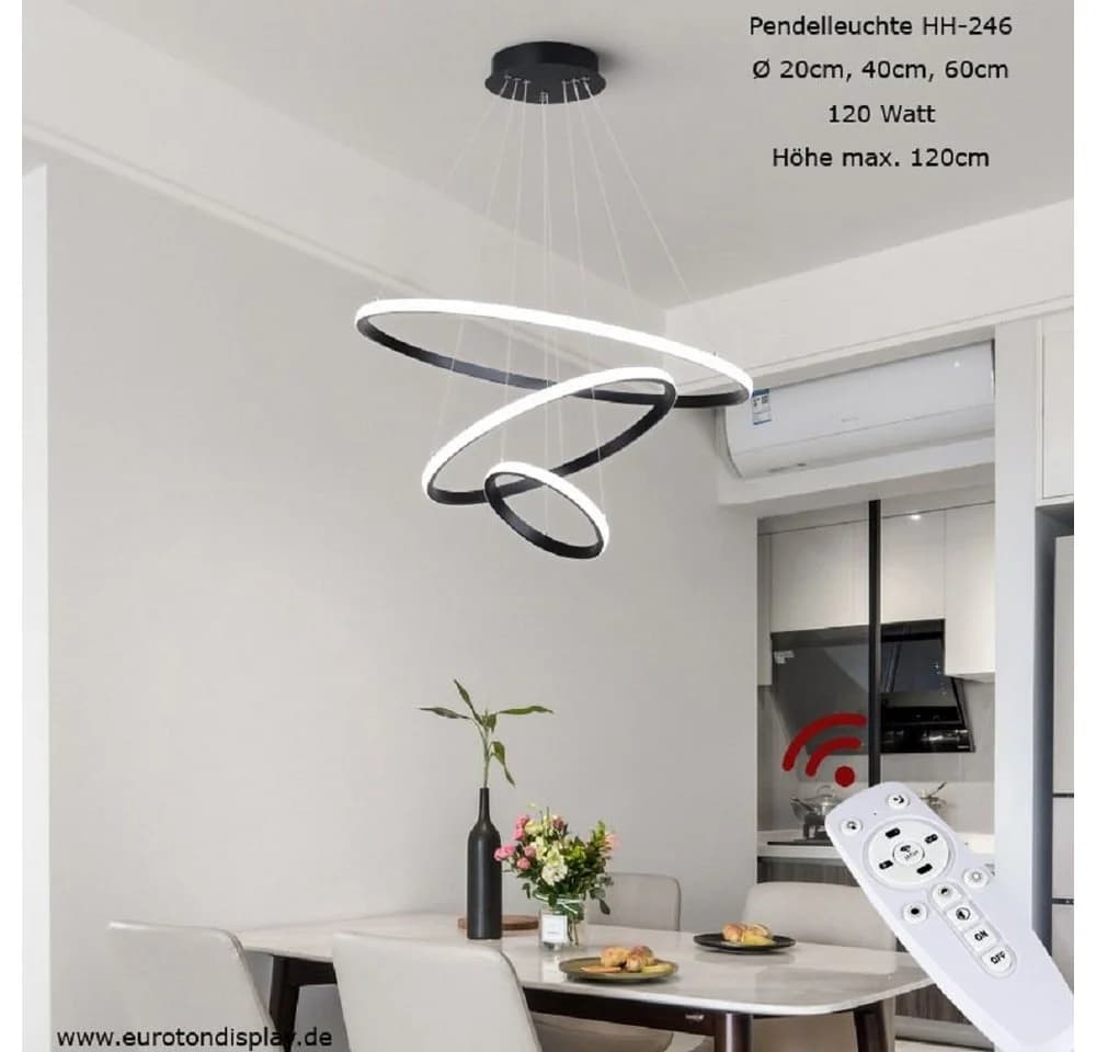 Euroton LED Pendelleuchte 3 Ringe dimmbar Fernbedienung - Bild 4