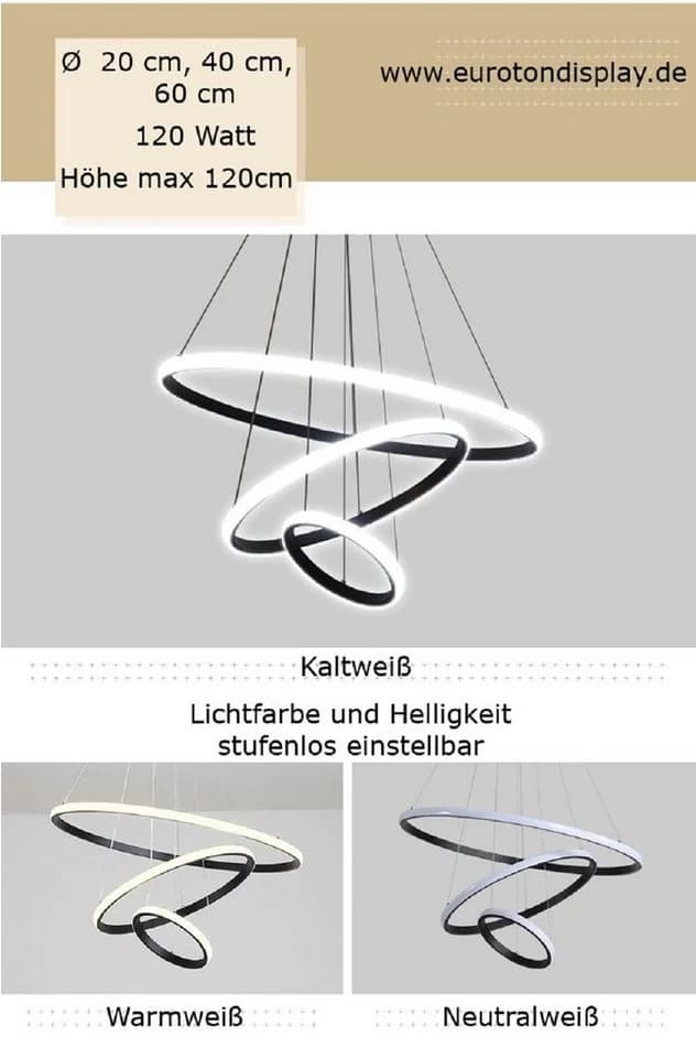 Euroton LED Pendelleuchte 3 Ringe dimmbar Fernbedienung - Bild 5