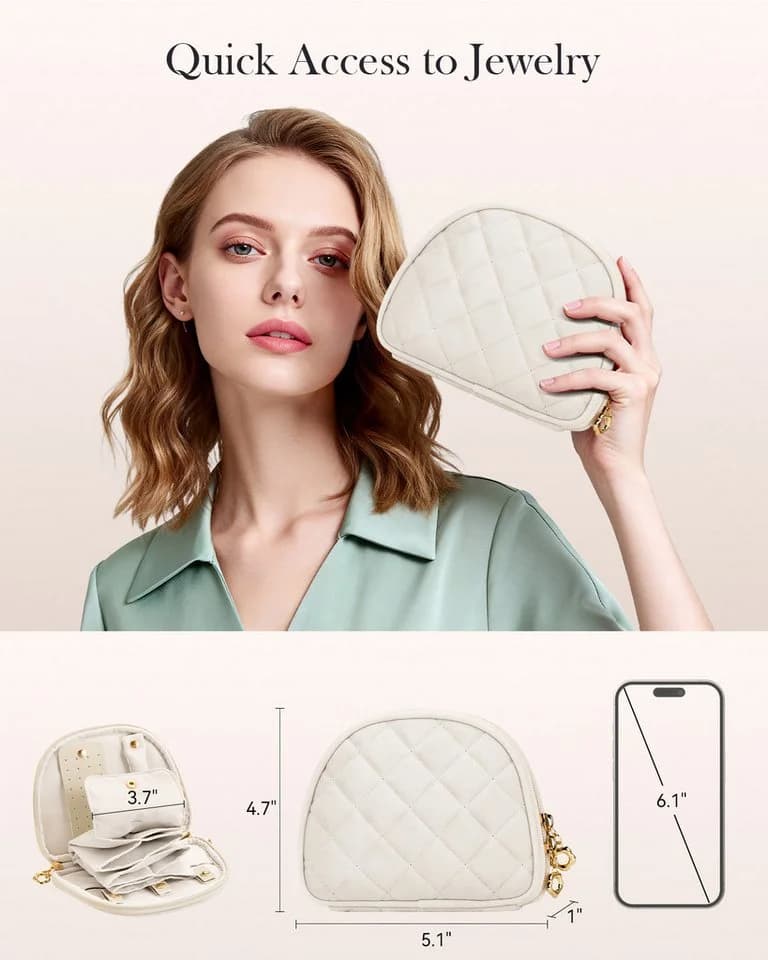 Fintie Reise-Schmuckkästchen Beige Samt 4 Fächer - Bild 5