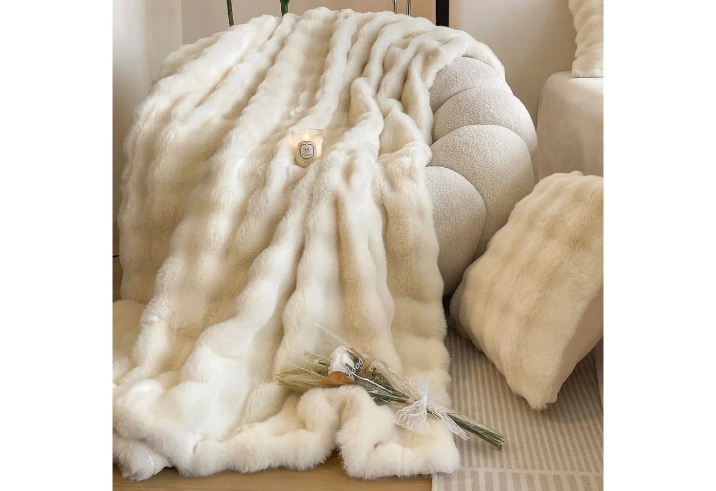 Wohndecke Kuscheldecke Kaninchen Plüsch Decke KEAYOO Kunstfell - Bild 3