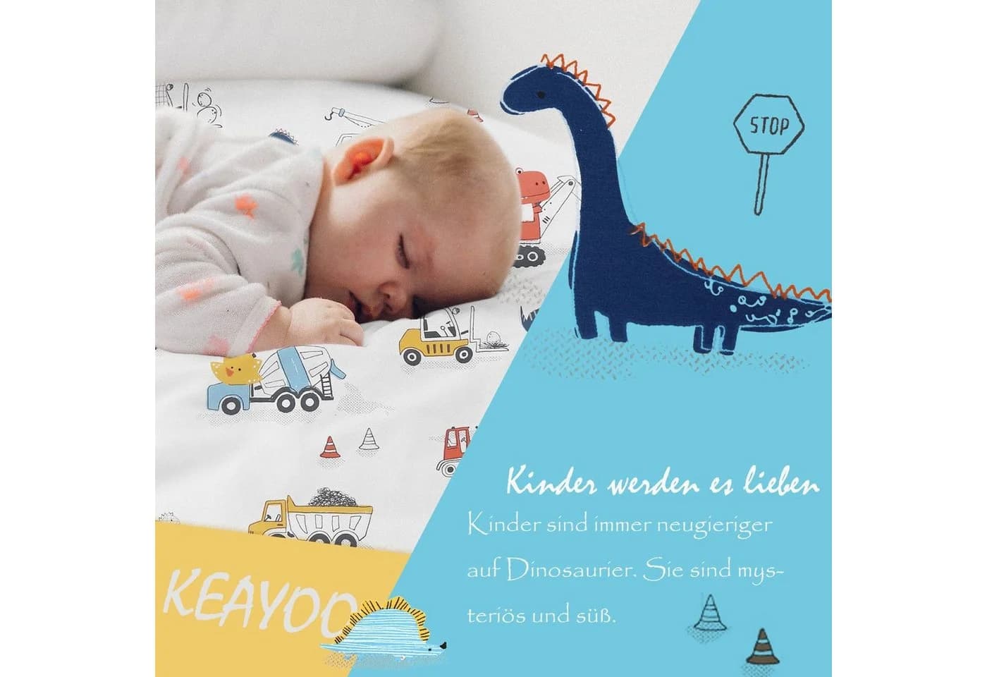 KEAYOO Kinderbettwäsche WPKL Süß Dinosaurier Muster Baumwolle