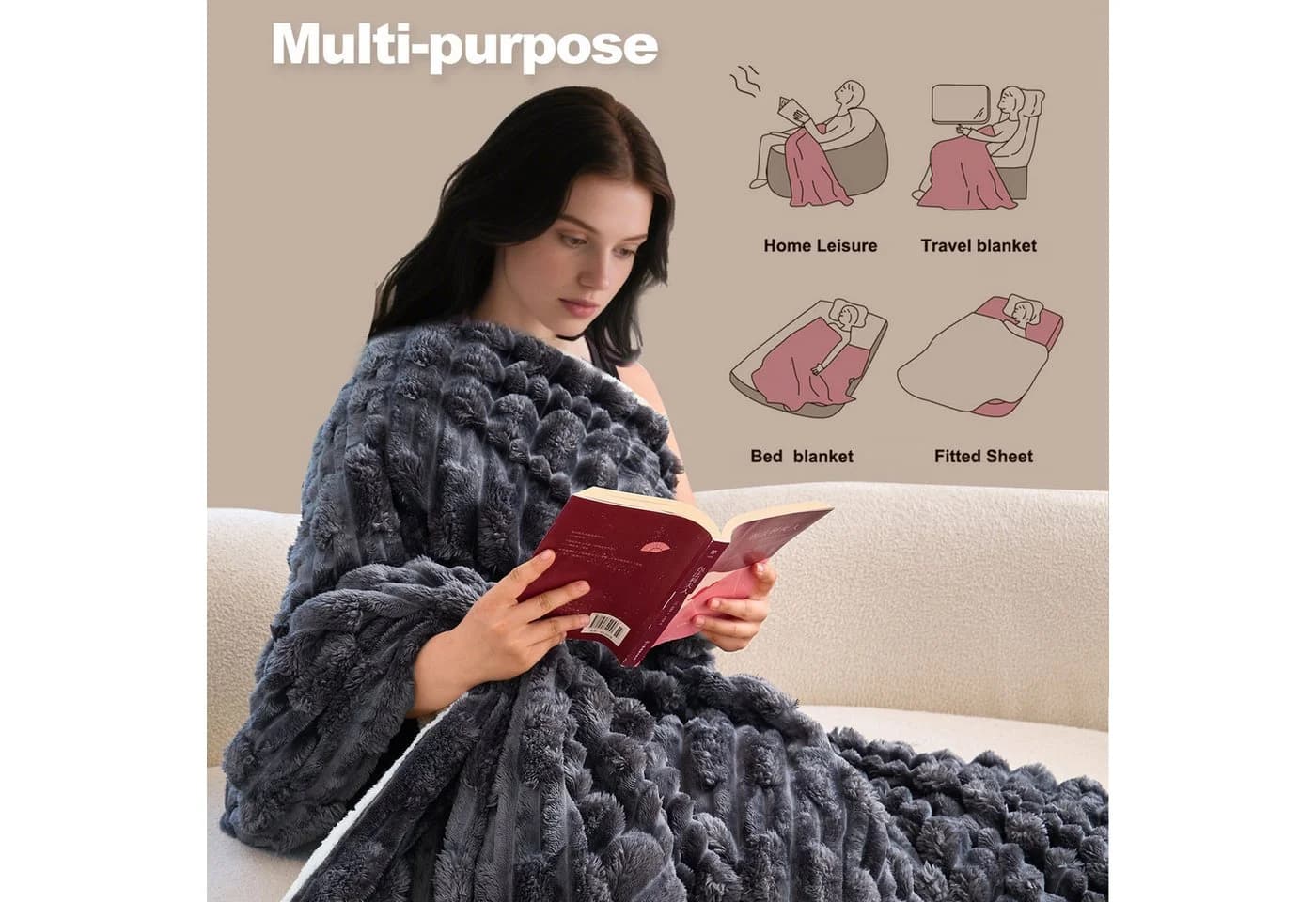 KEAYOO Wohndecke MT09 Sherpa Fleece Dunkelgrau 200x230 cm