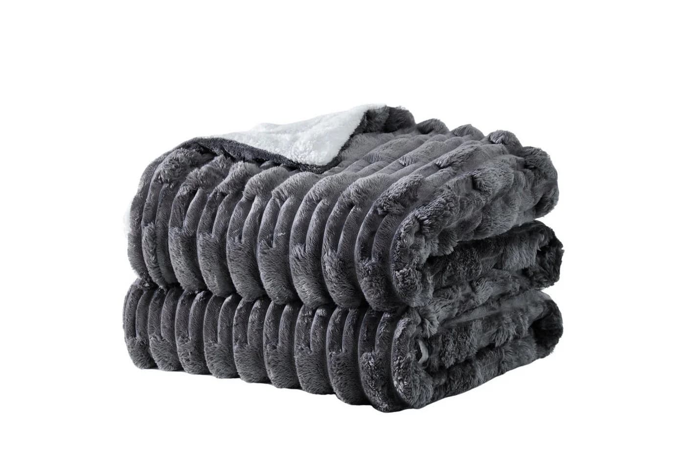 KEAYOO Wohndecke MT09 Sherpa Fleece Dunkelgrau 200x230 cm - Bild 2