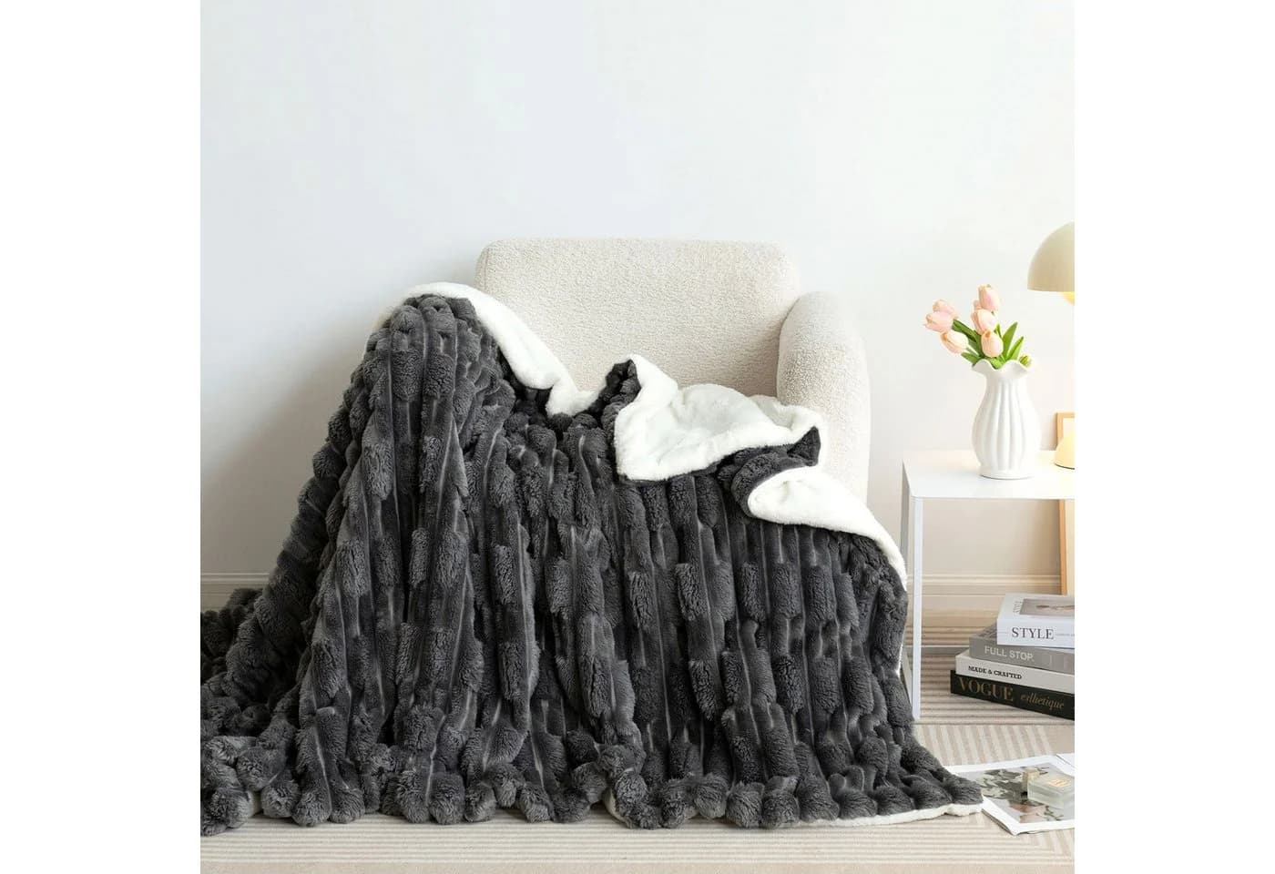 KEAYOO Wohndecke MT09 Sherpa Fleece Dunkelgrau 200x230 cm - Bild 3