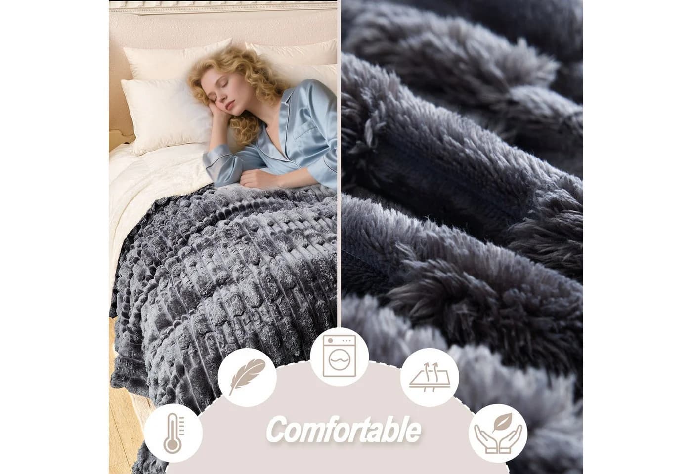 KEAYOO Wohndecke MT09 Sherpa Fleece Dunkelgrau 200x230 cm - Bild 4