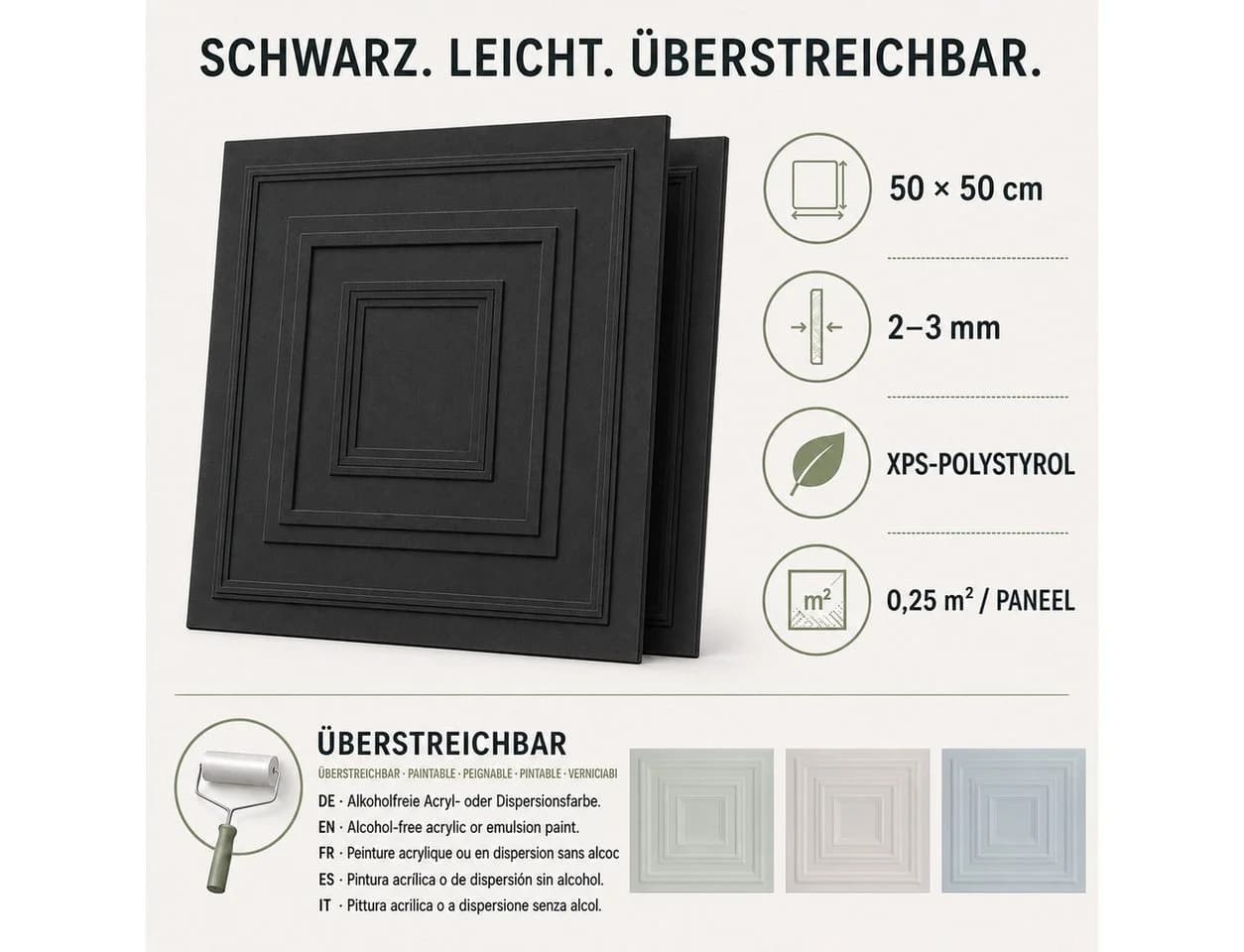 IKHEMalarka 3D Wandpaneel Schwarz Polystyrol XPS Dekor - Bild 3