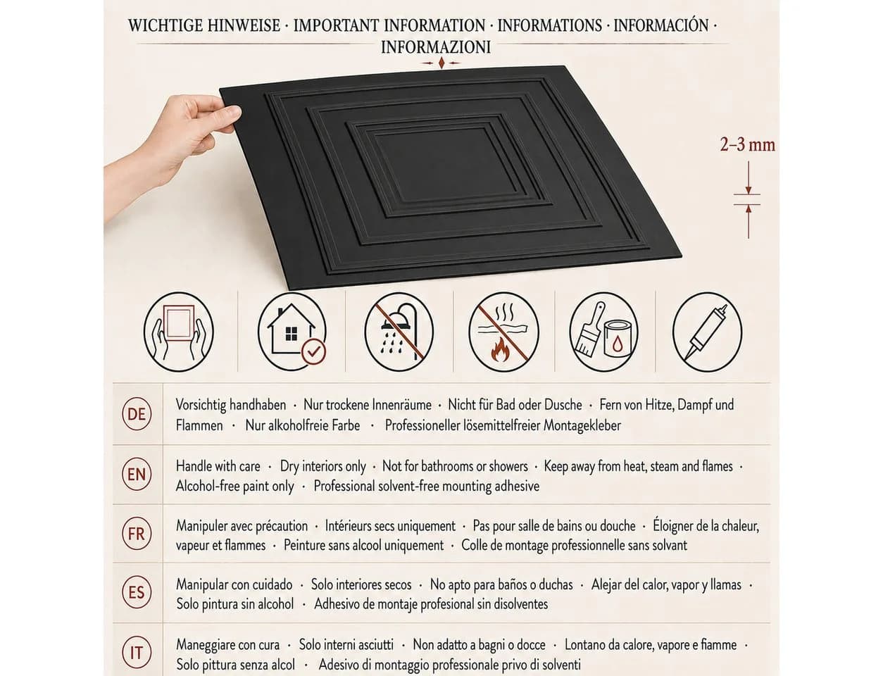 IKHEMalarka 3D Wandpaneel Schwarz Polystyrol XPS Dekor - Bild 5
