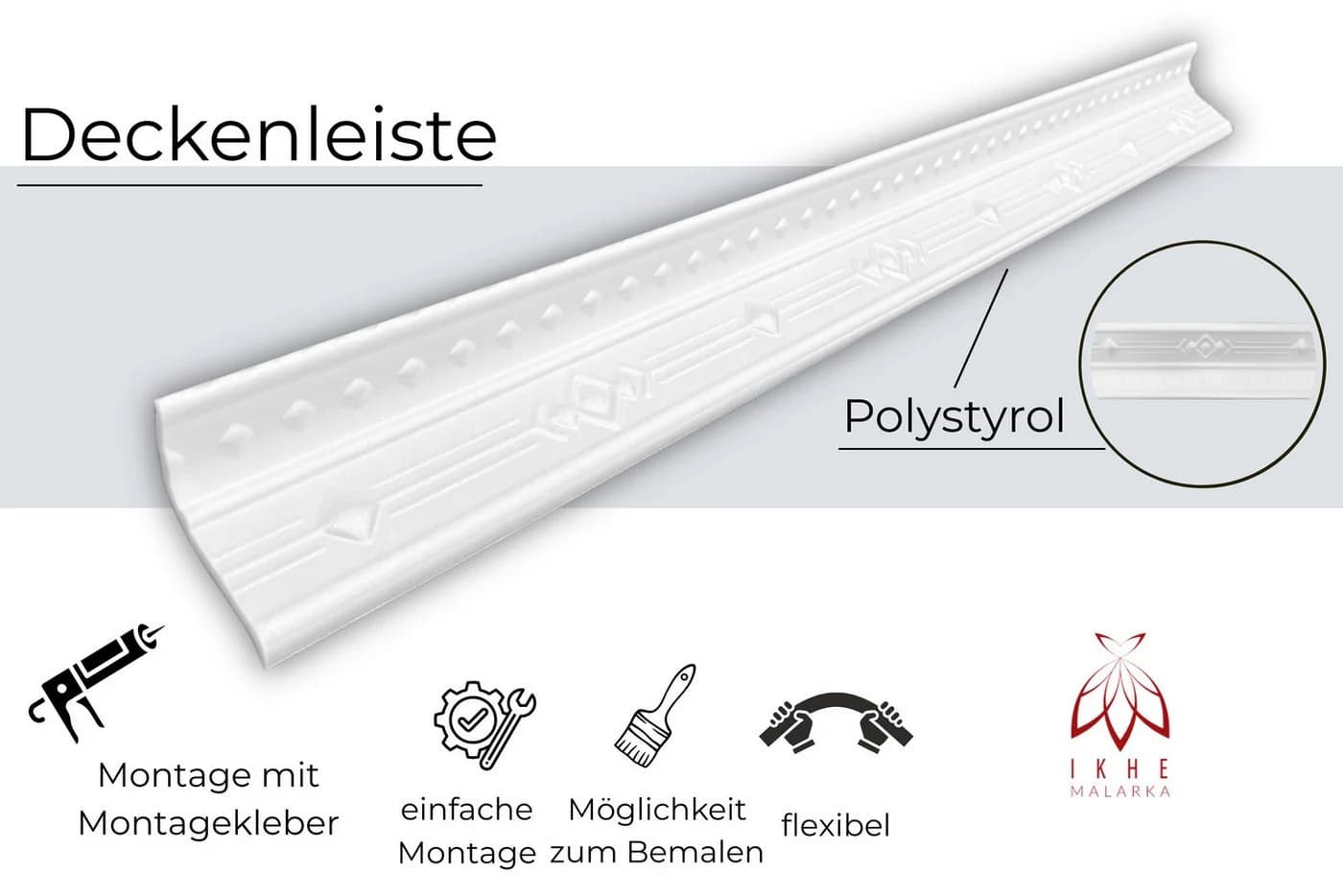 IKHEMalarka Deckenleiste Stuckleisten aus XPS Polystyrol – weiße Zierleisten 1 Meter - Bild 5