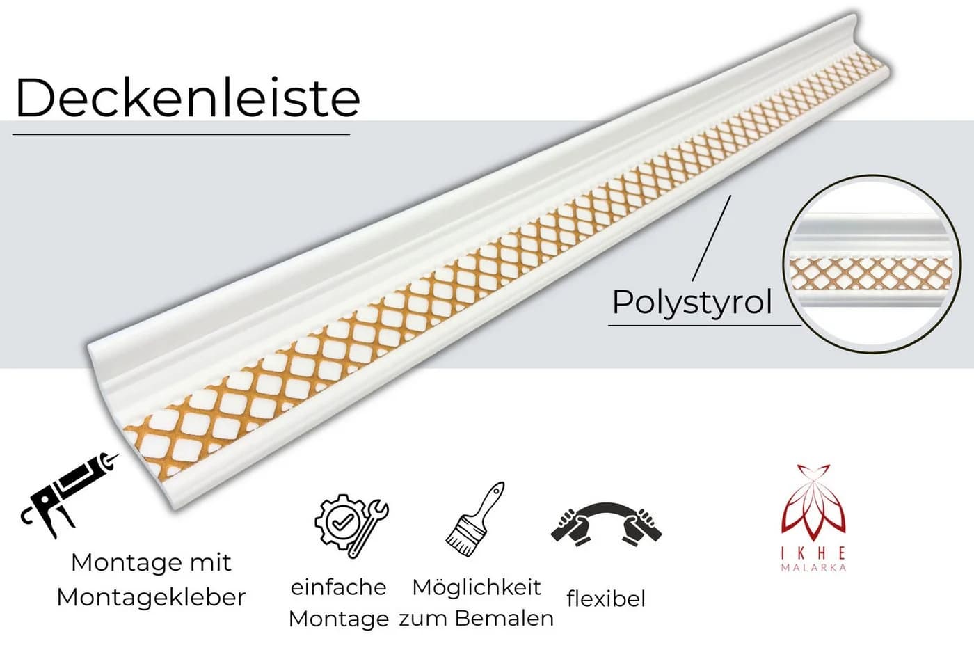 IKHEMalarka Deckenleiste Stuckleisten aus XPS Polystyrol – weiße Zierleisten 1 Meter - Bild 4