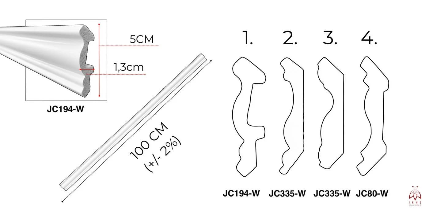 IKHEMalarka Deckenleiste 100 cm – Zierleisten Weiß Polystyrol - Bild 3