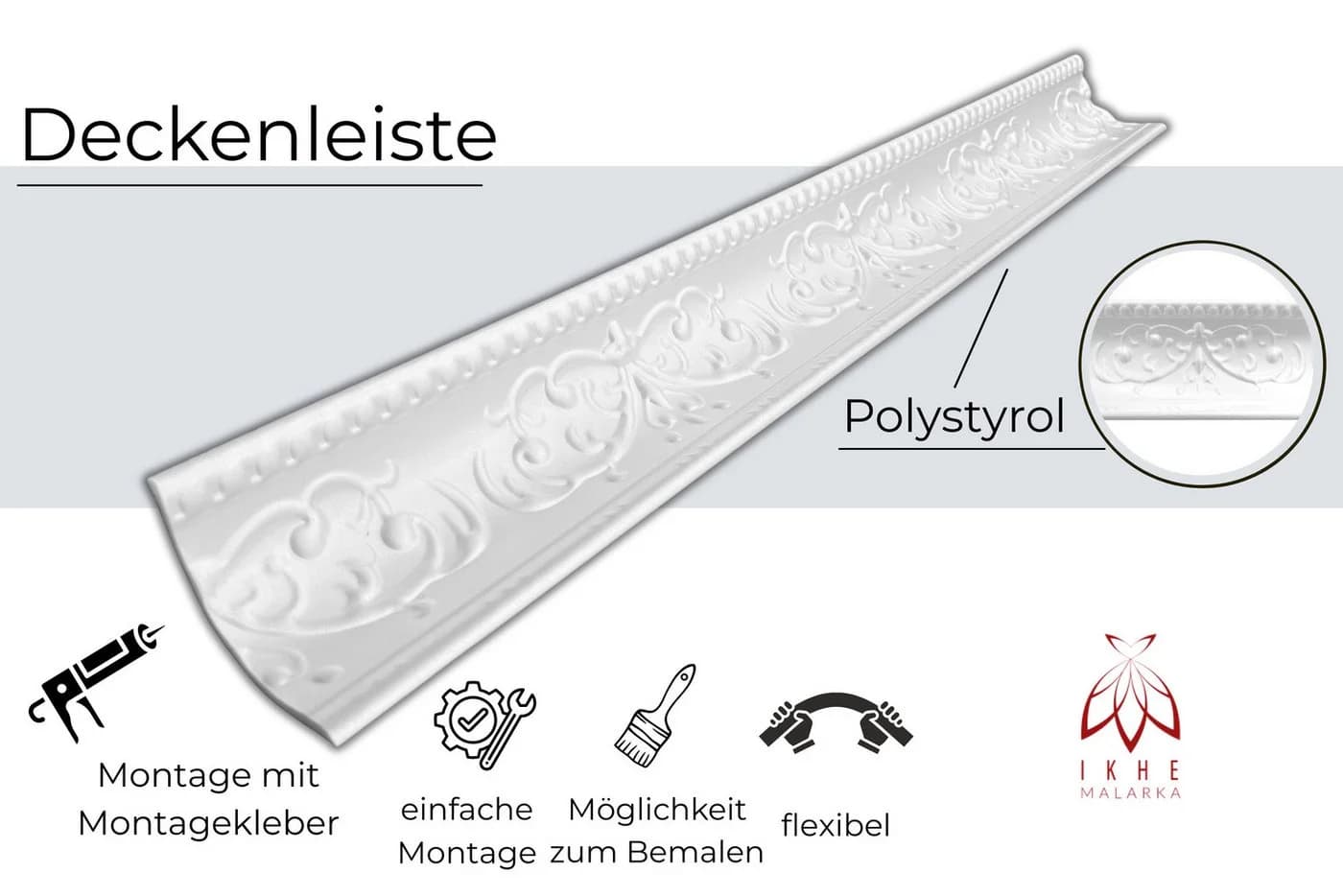 IKHEMalarka Deckenleiste Stuckleisten aus XPS Polystyrol – weiße Zierleisten 1 Meter - Bild 4