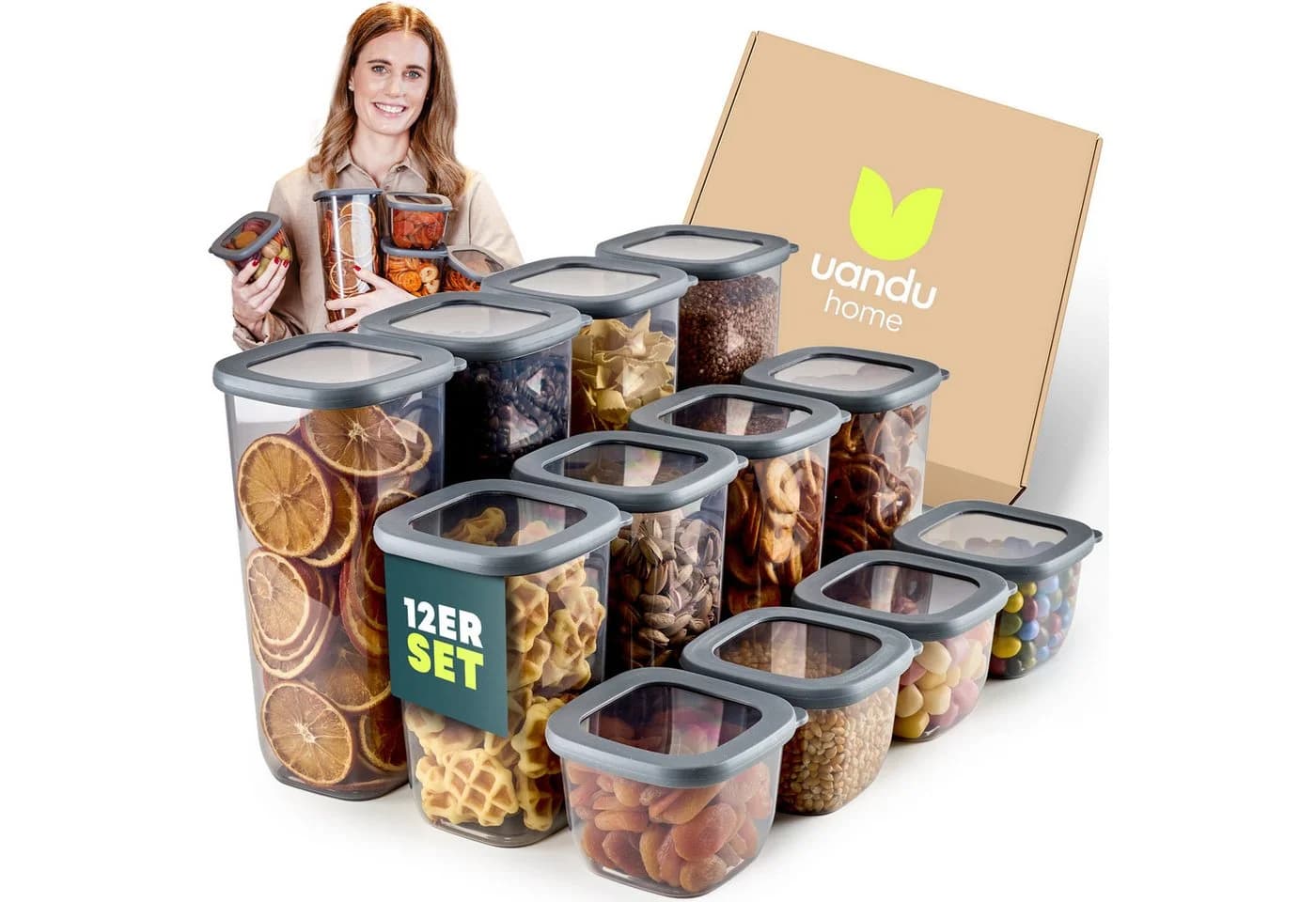 uandu home Vorratsdosen Set Luftdicht BPA Frei Transparent Grau - Bild 2