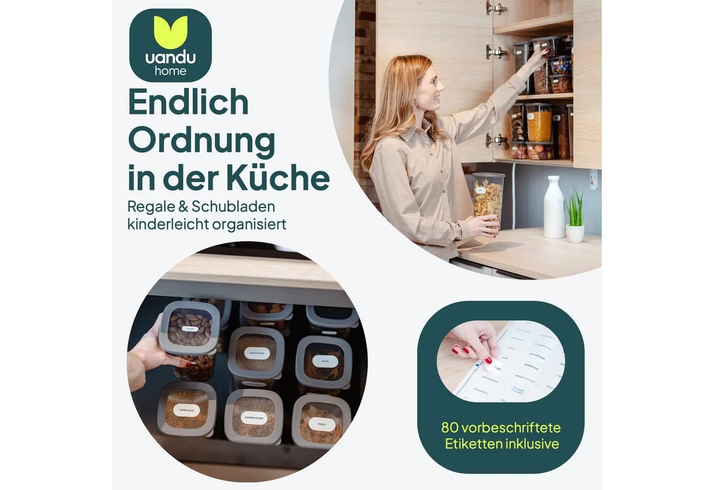 uandu home Vorratsdosen Set Luftdicht BPA-Frei Transparent Weiß