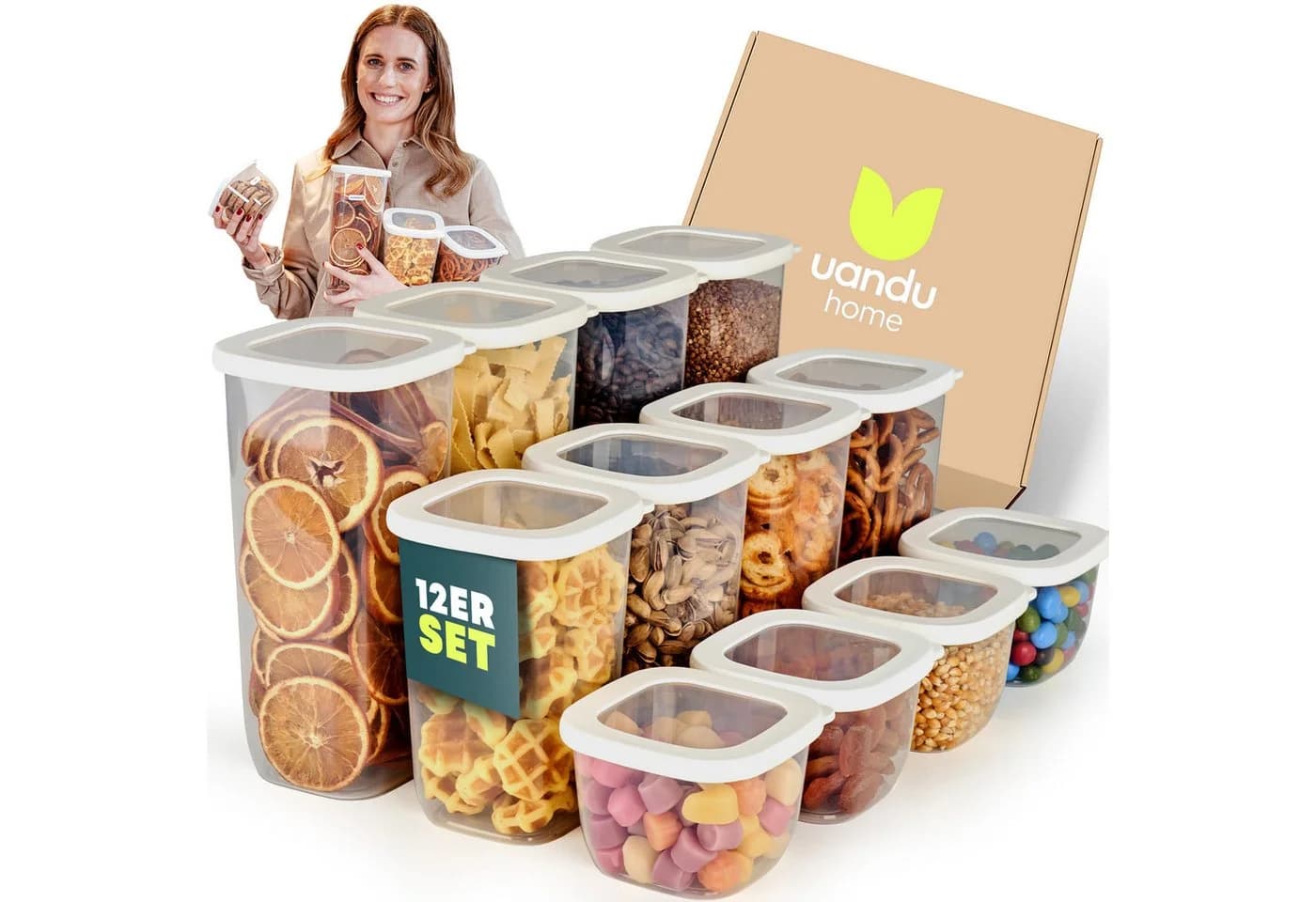 uandu home Vorratsdosen Set Luftdicht BPA-Frei Transparent Weiß - Bild 2