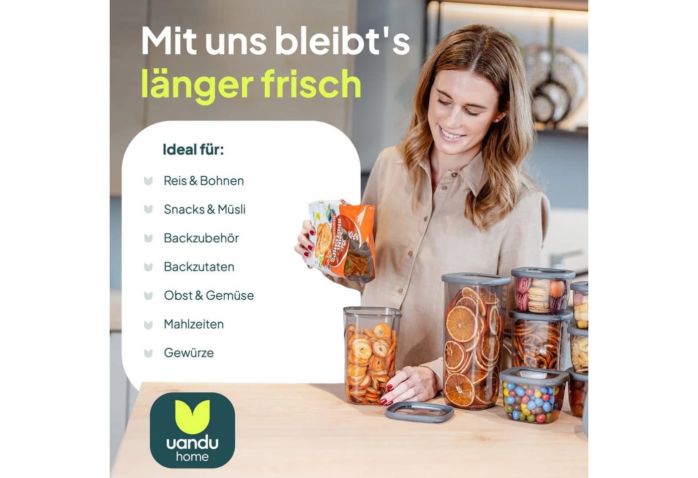 uandu home Vorratsdosen Set Luftdicht BPA-Frei Transparent Weiß - Bild 5