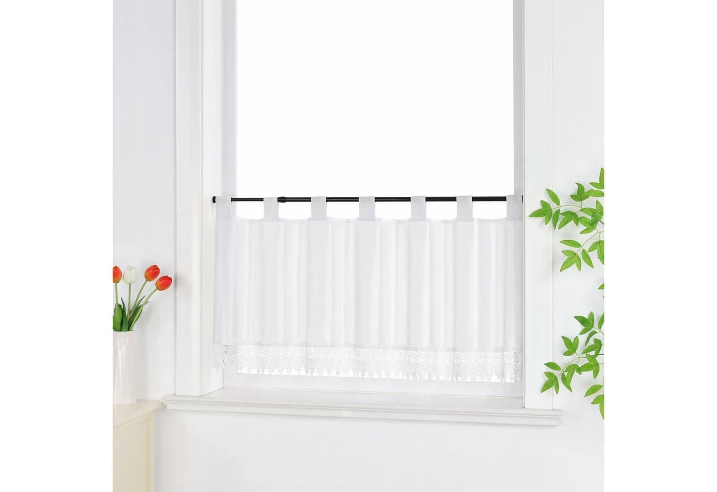 Joyswahl Scheibengardine Schlaufen Halbtransparent Kurzstores Modern Weiß - Bild 3