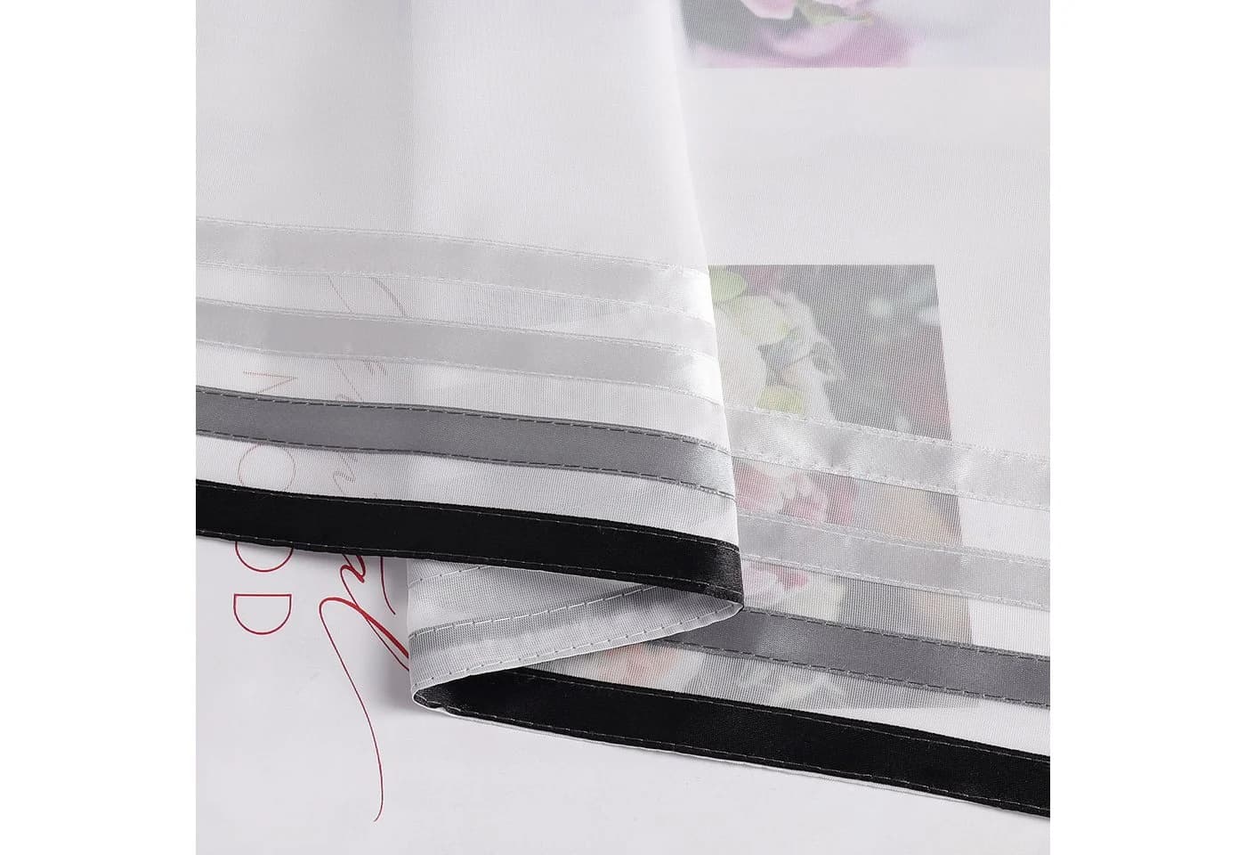 Yujiao Mao Scheibengardine 1 St. Ösen Transparent Satinband Voile Weiß Schwarz - Bild 5