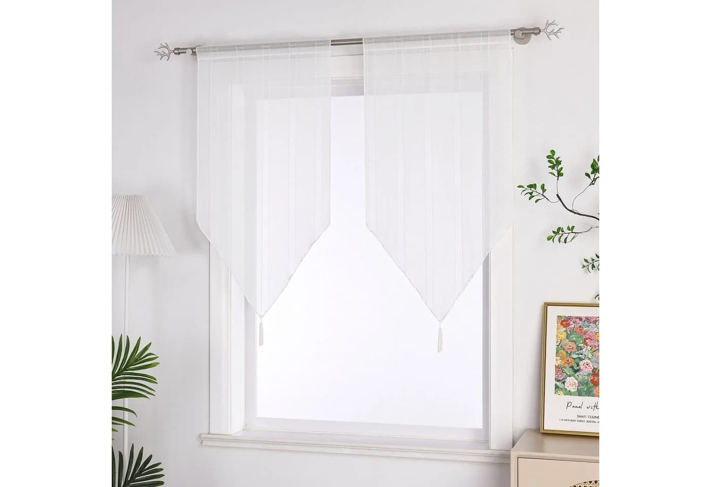 Joyswahl Scheibengardine 2er Set Transparent Voile mit Quaste