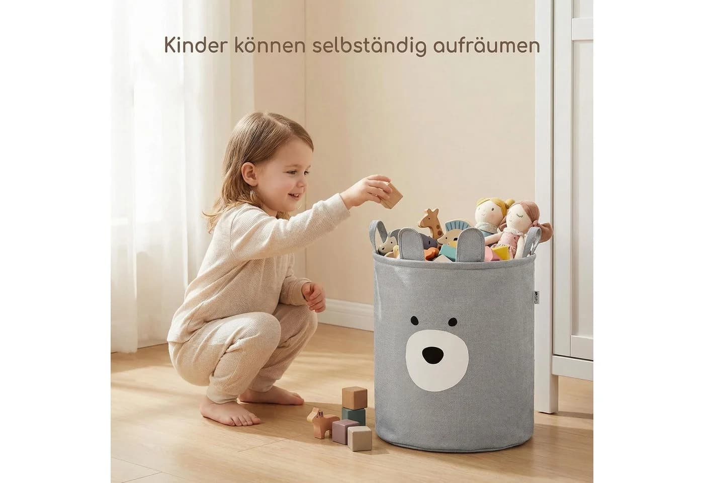 Sipo Aufbewahrungskorb mit Bärenmotiv, 63L Stoffkorb Weiß - Bild 3