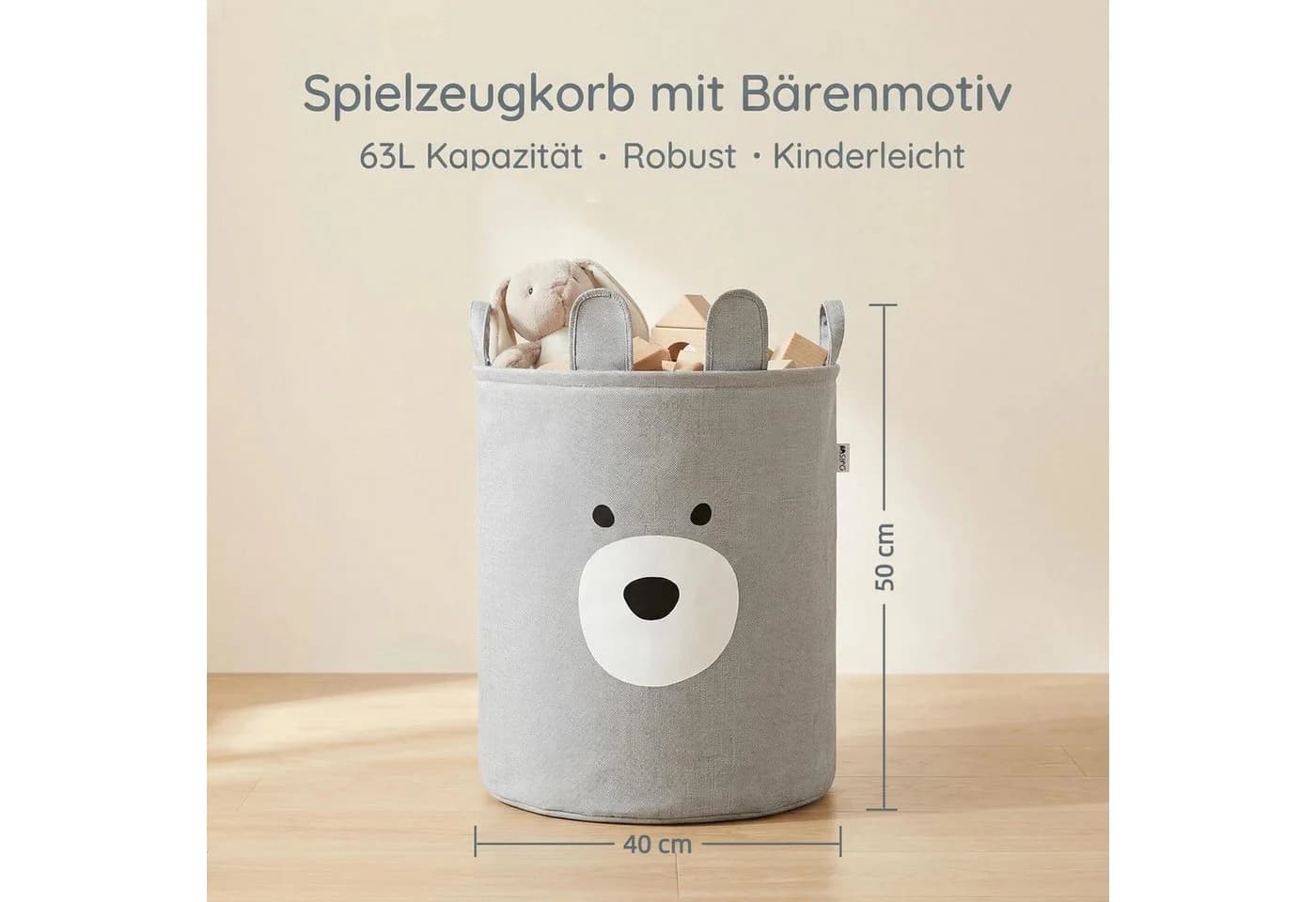 Sipo Aufbewahrungskorb mit Bärenmotiv, 63L Stoffkorb Weiß - Bild 5