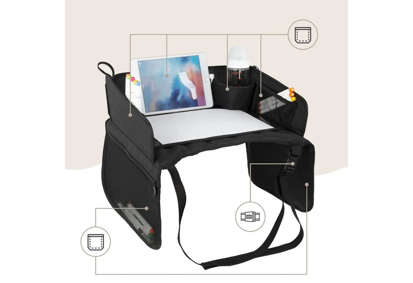 Sipo Auto-Reisetisch SCA-10T Schwarz mit Tabletfach & Getränkehalter - Bild 3