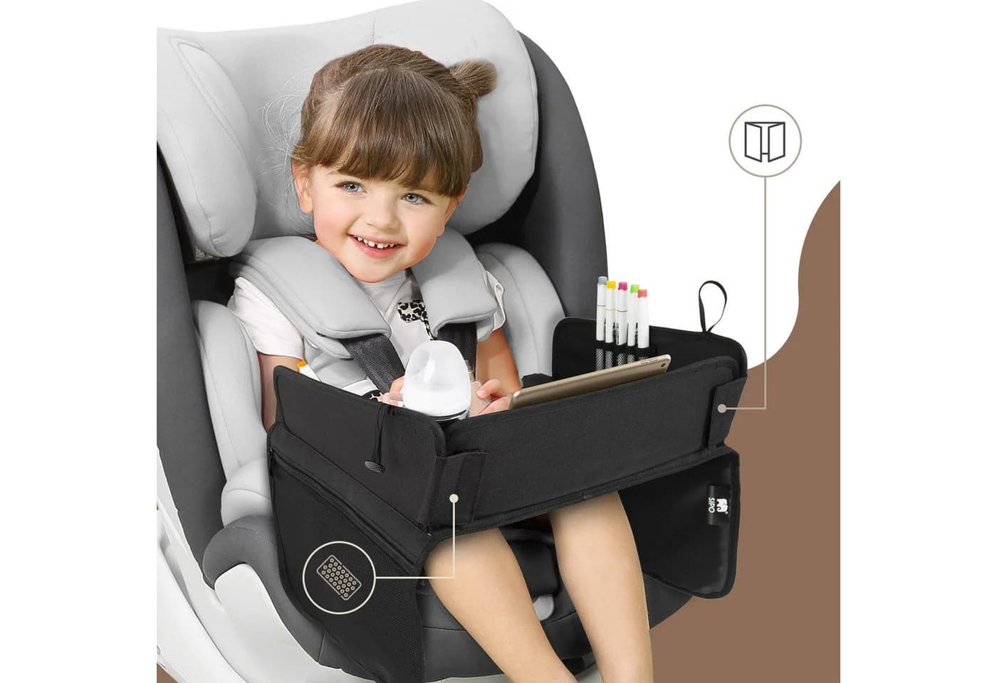Sipo Auto-Reisetisch SCA-10T Schwarz mit Tabletfach & Getränkehalter - Bild 4