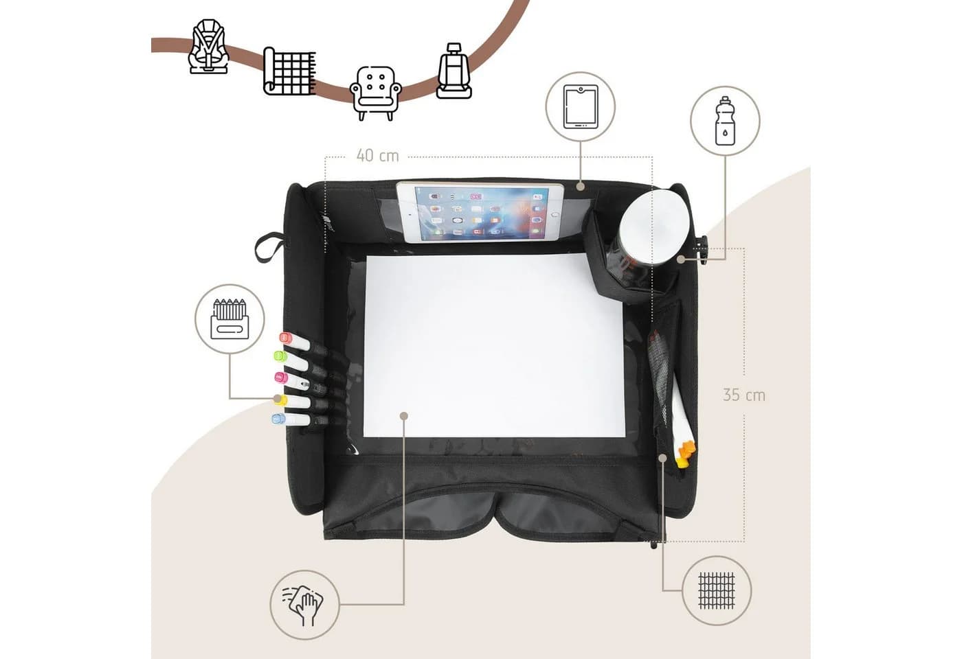 Sipo Auto-Reisetisch SCA-10T Schwarz mit Tabletfach & Getränkehalter - Bild 5