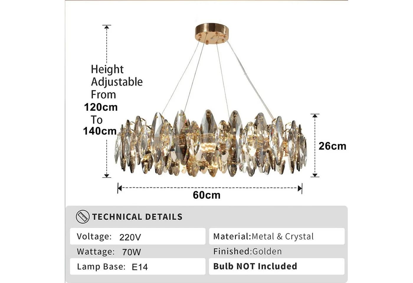 RRBEST Kronleuchter LED Kristall E14 Pendelleuchte Modern Transparent - Bild 4