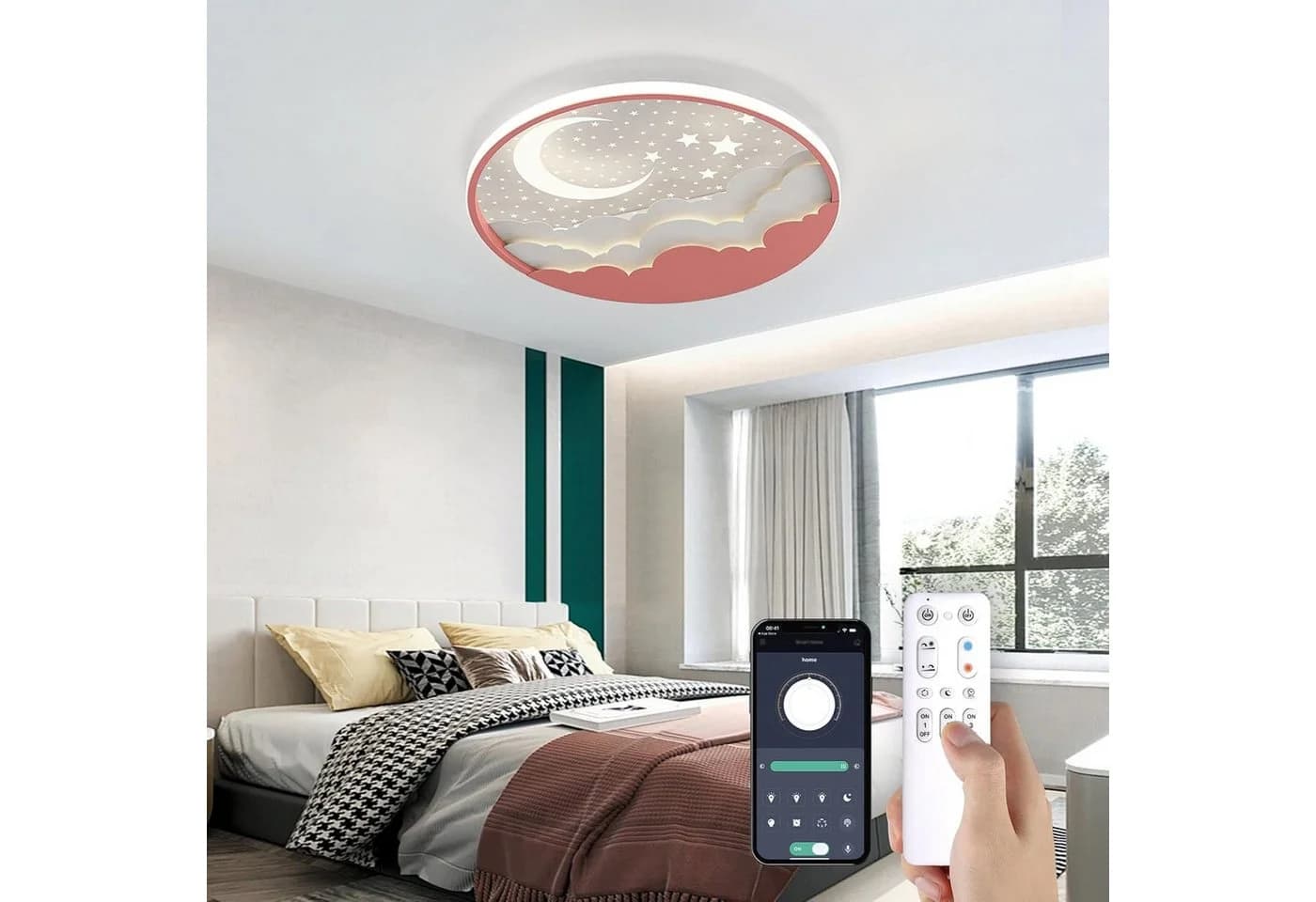 RRBEST LED Deckenleuchte Kinder Rosa Stern Mond Dimmbar Fernbedienung - Bild 3