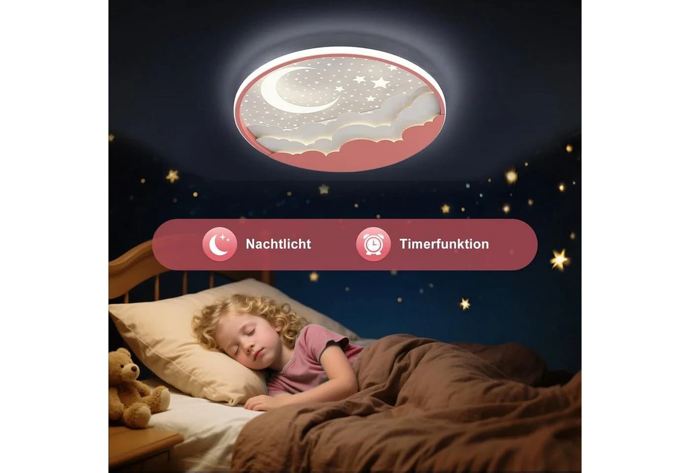 RRBEST LED Deckenleuchte Kinder Rosa Stern Mond Dimmbar Fernbedienung - Bild 5