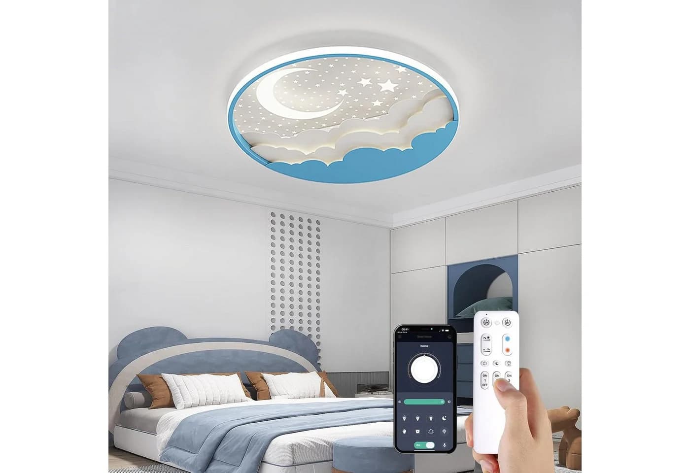 RRBEST LED Deckenleuchte Kinder Stern Mond Dimmbar Fernbedienung Blau - Bild 3