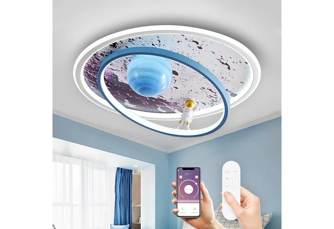 RRBEST LED Deckenleuchte Kinder Dimmbar Mond Astronaut Design Blau - Bild 2