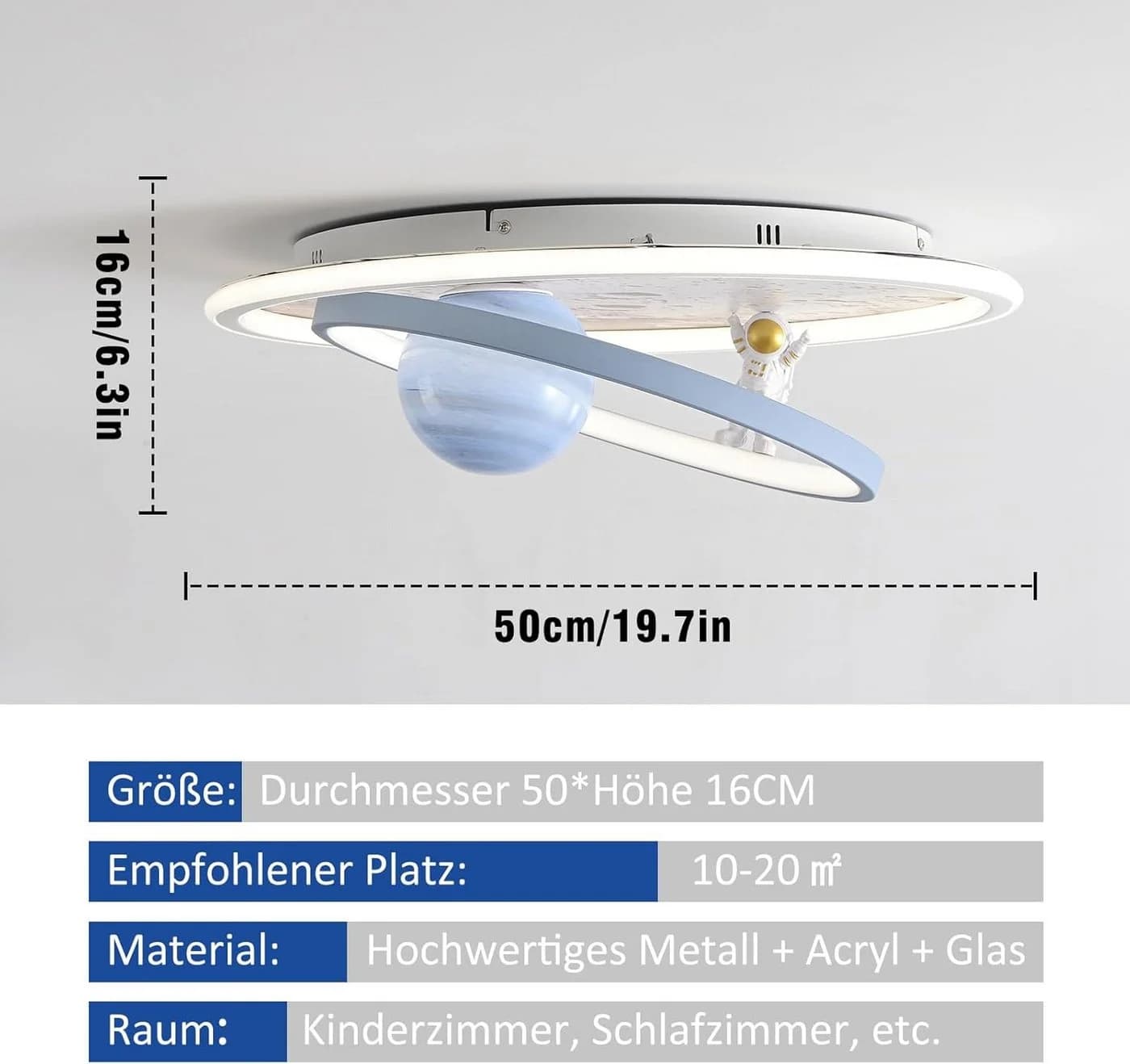 RRBEST LED Deckenleuchte Kinder Dimmbar Mond Astronaut Design Blau - Bild 4