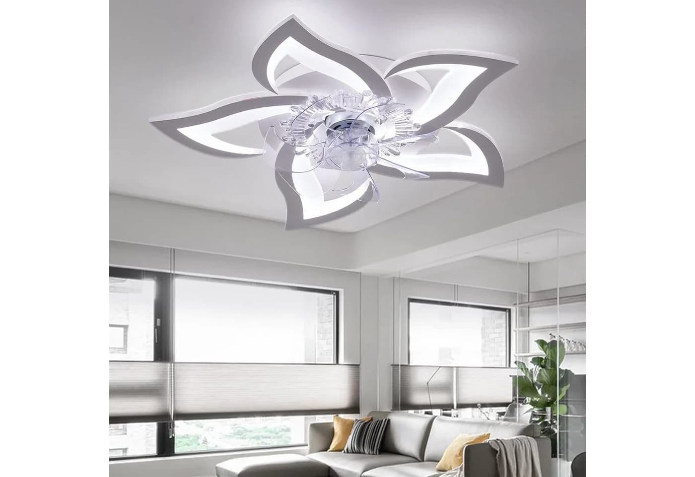RRBEST Deckenventilator mit LED-Beleuchtung, weiß, dimmbar, App-Steuerung